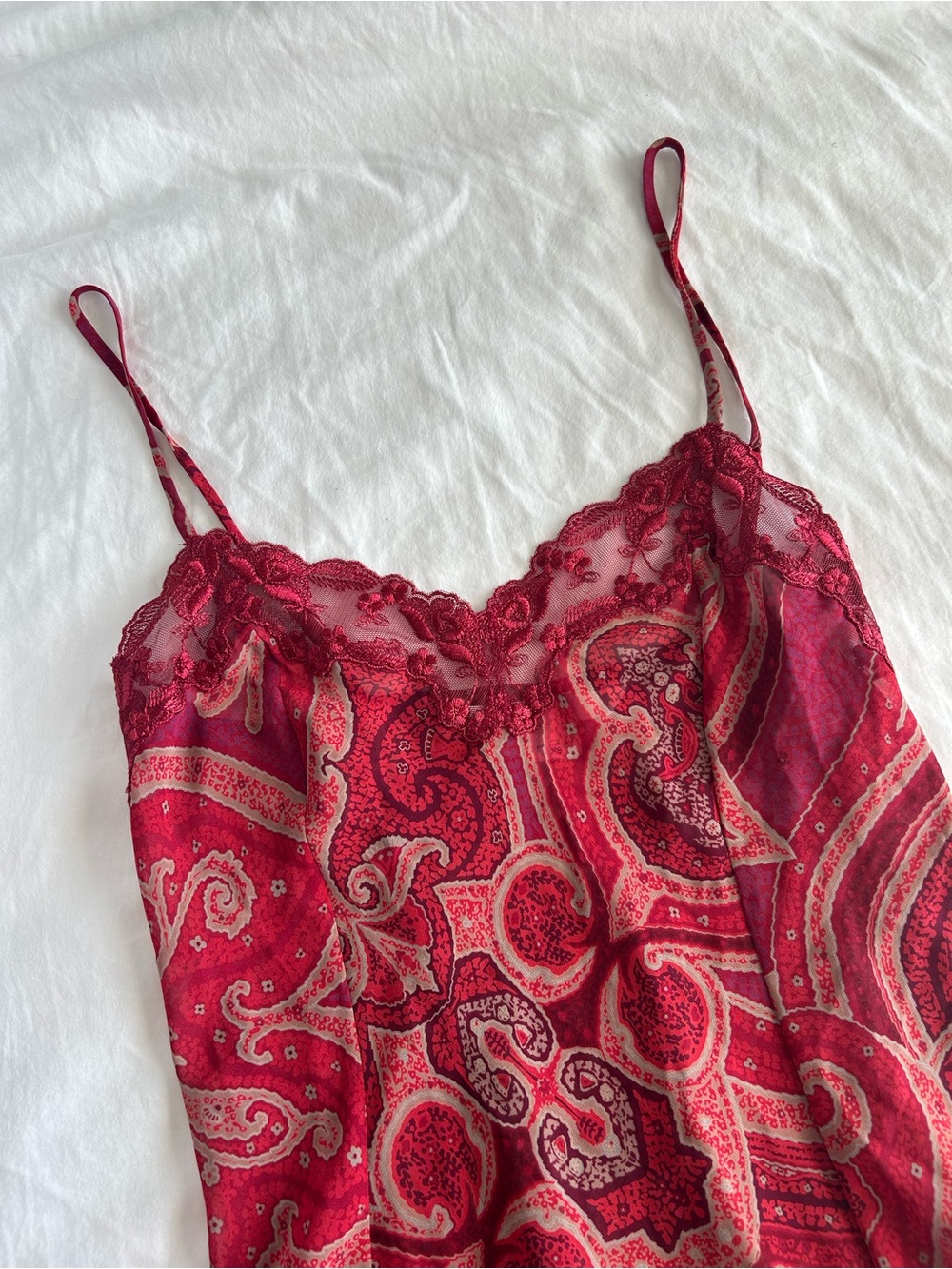 Victorias Secret Red Paisley Lace Trim Slip Dress - Women Intimates - Picture 2 of 9